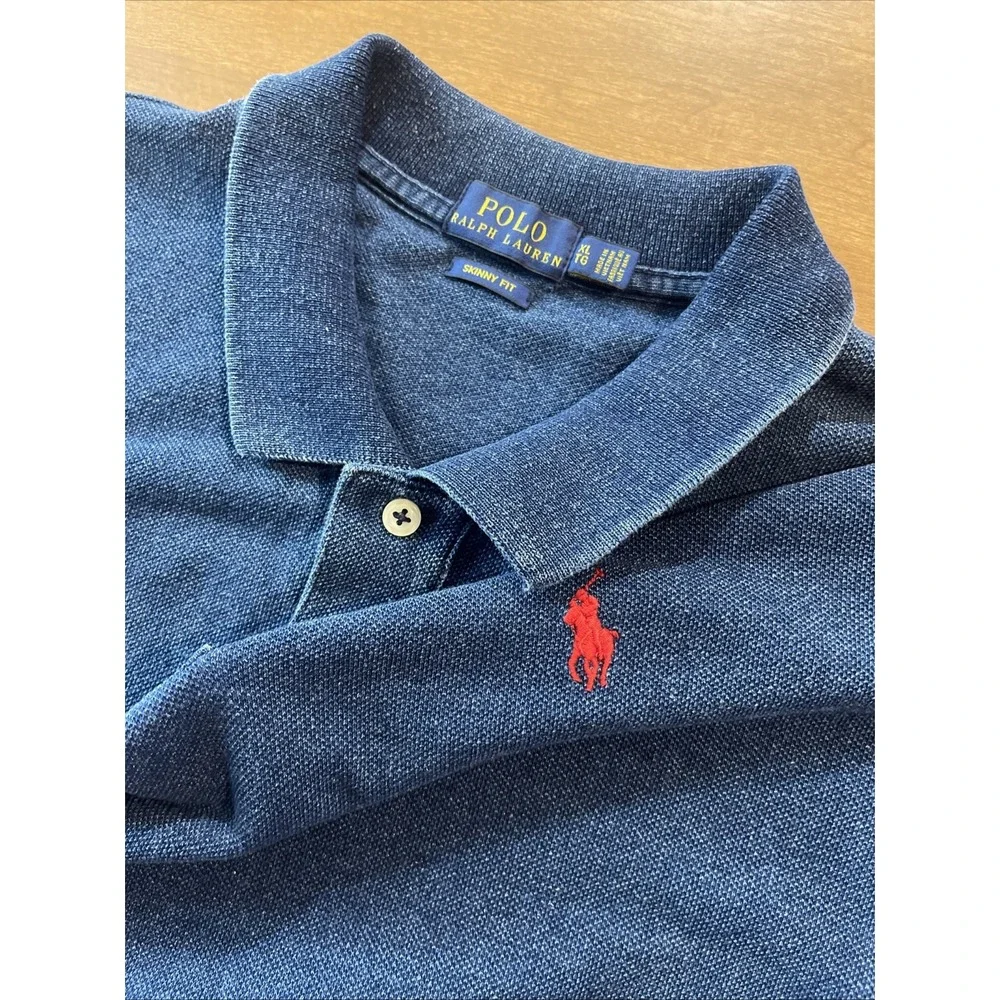 Polo Ralph Lauren Shirt Men XL Blue Skinny Fit Faded Look‎ Pony Logo Preppy